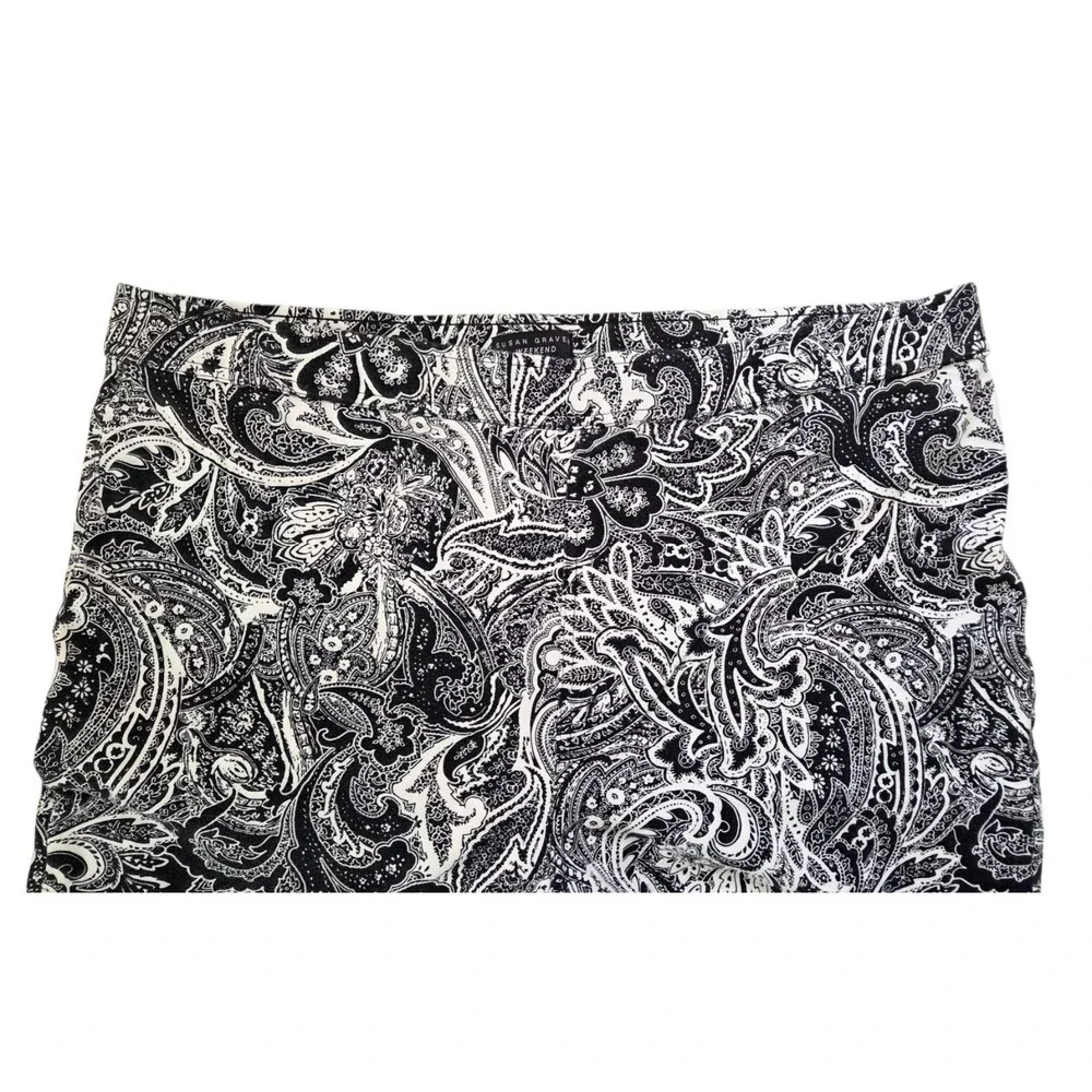 Susan Graver Weekend Pull On Ankle Pants Black Paisley Stretch Comfort Size 1X